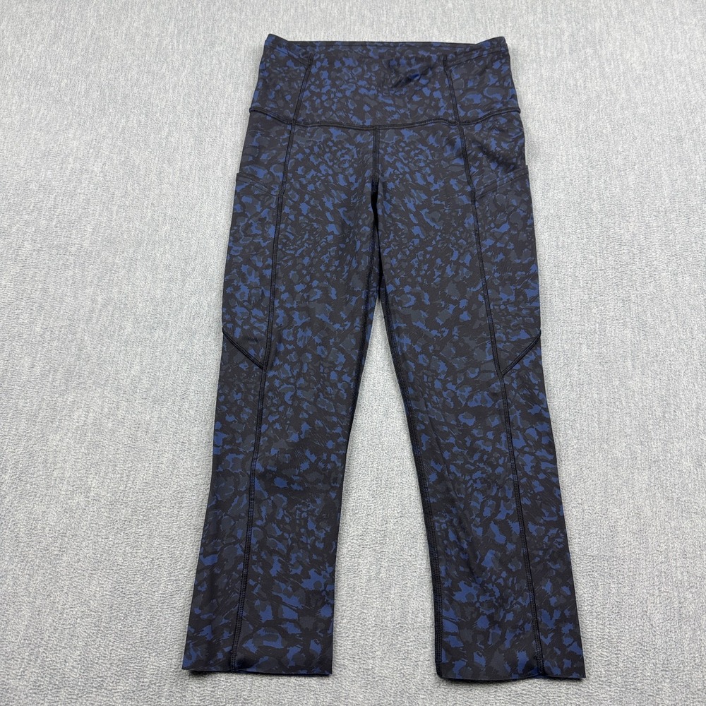 Lululemon Leggings Women 4 Black Blue Camo Fast Free Crop II 19" Yoga W6BCWS